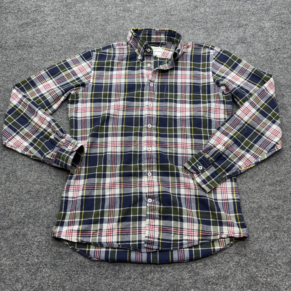 Spier & Mackay Slim Fit Plaid Button Down Shirt Mens 15.5 Navy Green